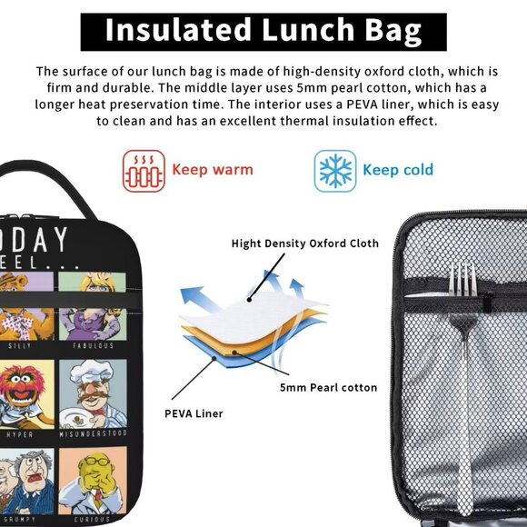 The Muppets “Today I Feel…” Insulated Lunch Bag Jim Henson Kermit Miss Piggy NEW - Picture 4 of 7